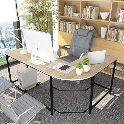 Teraves Modern L-Shaped Desk Corner Computer Desk Home Office Study Workstation Wood & Steel PC Laptop Gaming Table
