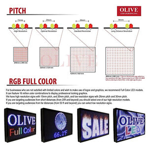Olive LED Signs 3 Color - Easy-Install Customized Size Storefront Message Board, Programmable Scrolling Display - Industrial Grade Business Tools (15" x 40", Full Color)