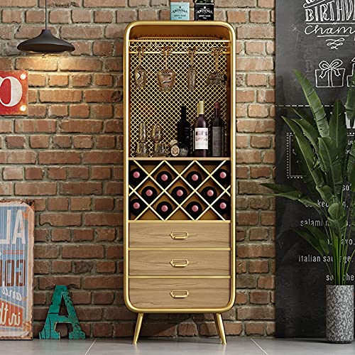 BinOxy Wine Rack Cabinets - Wrought Iron Commercial Storage Tea Cabinet with Hanging Glass Wine Rack - Size M