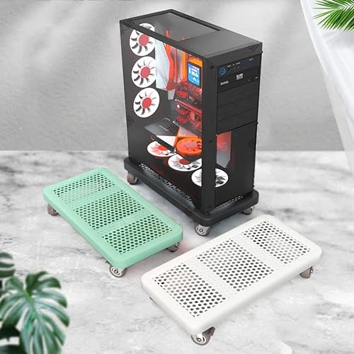 WAOCEO Rolling CPU Stand with Lockable Wheels, White, 400mm*300mm