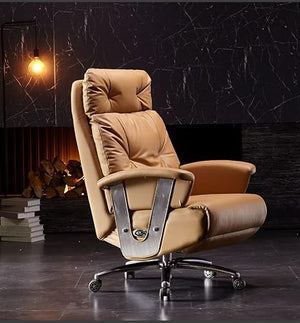 Kinnls Freya Electric Reclining Office Chair with Foot Rest - Genuine Leather High-Back Recliner