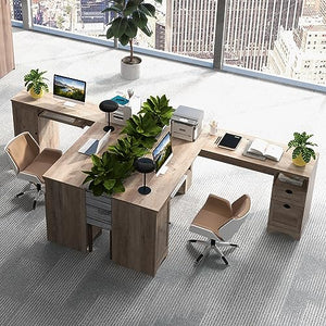 Tangkula L-Shaped Office Desk with Keyboard Tray, Storage Drawers & Cabinet