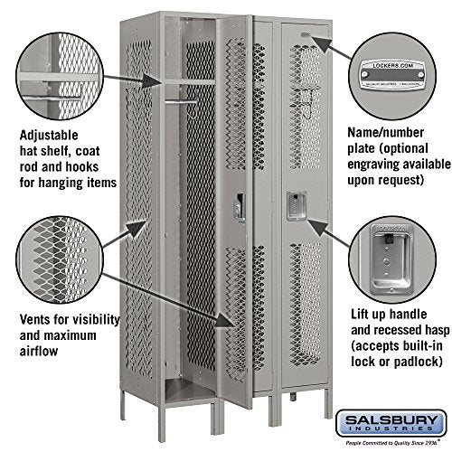 Salsbury Industries 71368GY-U Single Tier 36-Inch Wide 6-Feet High 18-Inch Deep Unassembled Vented Metal Locker, Gray