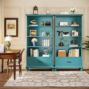 Tribesigns 6-Shelf Bookcase with Drawer, 71 Inch Tall Floor Standing Bookshelf - Ocean Blue