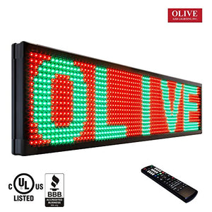 OLIVE LED Sign 3Color, RGY, P26, 36"x52" IR Programmable Scrolling Outdoor Message Display Signs EMC - Industrial Grade Business Ad Machine.