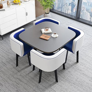 HARELA Office Table and Chair Set - White+Blue, Business Coffee & Dining Table, Small Conference Room Furniture