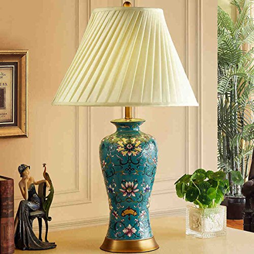 505 HZB Ceramic Desk Lamp, Living Room, American Bedroom, Bedside Lamp, Antique Study, European Style Full Copper Ceramic Lamp.