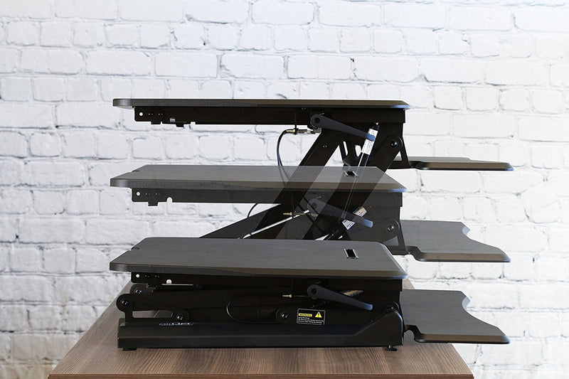 Seville Classics OFF65806 Airlift 36" Electric Height Adjustable Standing Desk Converter Workstation with 2.1A USB Charger Ergonomic Motorized Dual Monitor Riser, Full, Black