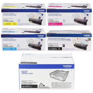 Brother TN436 Black and TN431 (C/M/Y) Toner Cartridge Set with DR431CL Drum Unit