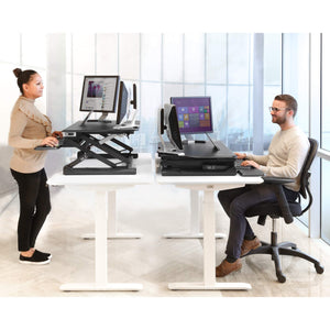Seville Classics OFF65806 Airlift 36" Electric Height Adjustable Standing Desk Converter Workstation with 2.1A USB Charger Ergonomic Motorized Dual Monitor Riser, Full, Black
