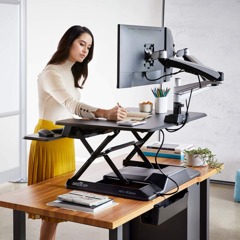 VARIDESK – Height Adjustable Standing Desk Converter - ProPlus 36 Electric & PowerHub – Stand Up Desk for Dual Monitors