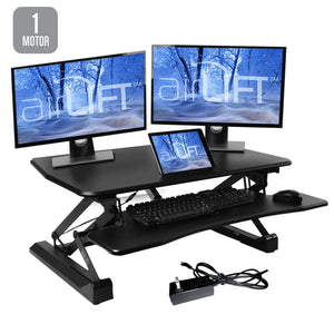 Seville Classics OFF65806 Airlift 36" Electric Height Adjustable Standing Desk Converter Workstation with 2.1A USB Charger Ergonomic Motorized Dual Monitor Riser, Full, Black