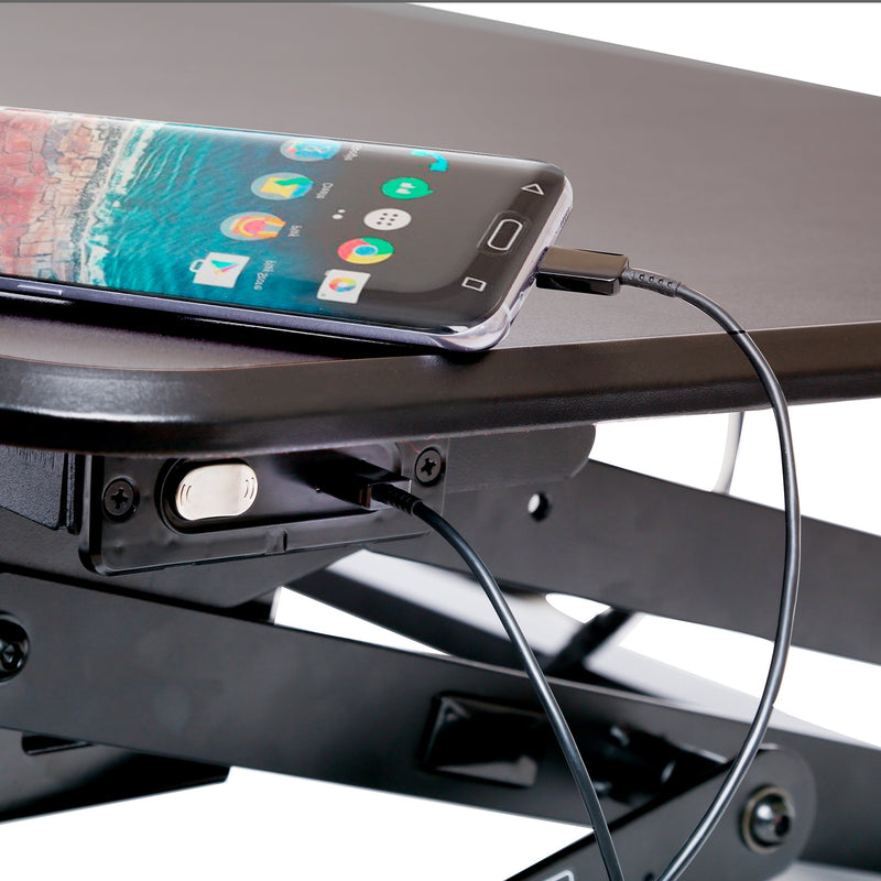 Seville Classics OFF65806 Airlift 36" Electric Height Adjustable Standing Desk Converter Workstation with 2.1A USB Charger Ergonomic Motorized Dual Monitor Riser, Full, Black